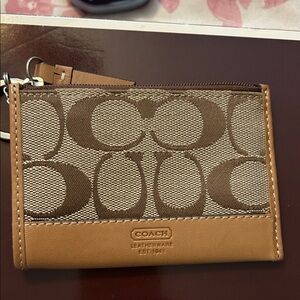 Coach Signature Brown and Tan Card Holder